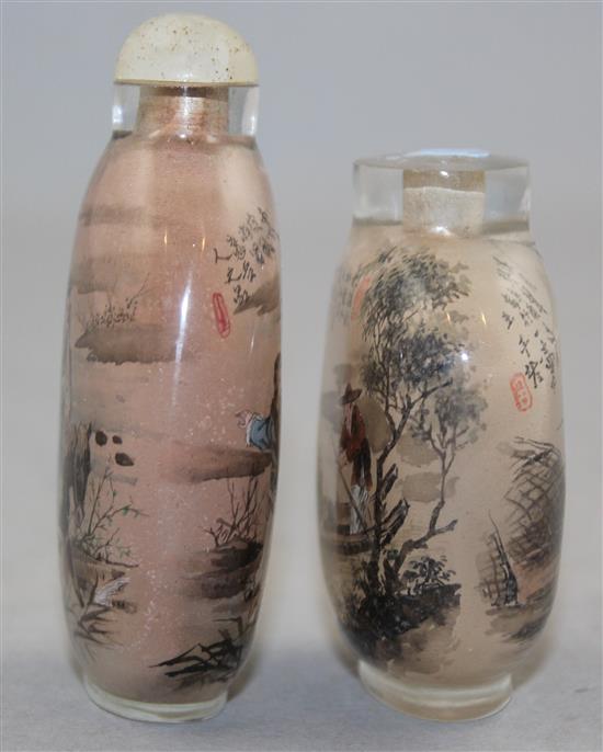 Two Chinese inside-painted glass snuff bottles, 20th century, Richards(-)